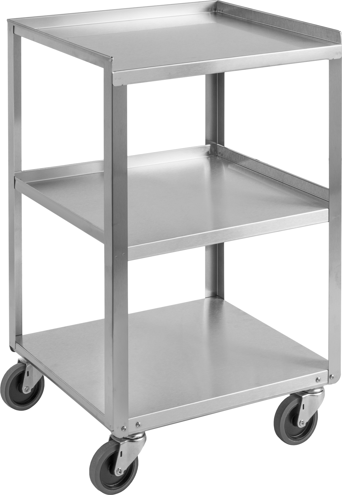 Paslanmaz Çelik Arabası, Katı Kauçuk Tekerlekli, 300 lb. Toplam Kapasite — 430 Stainless Steel, Stainless Steel, 18 3⁄4", Açık