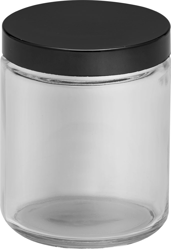 Kaplamalı Kağıt Mühürlü Cam Kavanoz, 8 FL oz/235 ml Kapasite, Şeffaf — Glass, Paper, Phenolic, Plastic, Soda-Lime Glass, 8 fl. oz., 235 m…