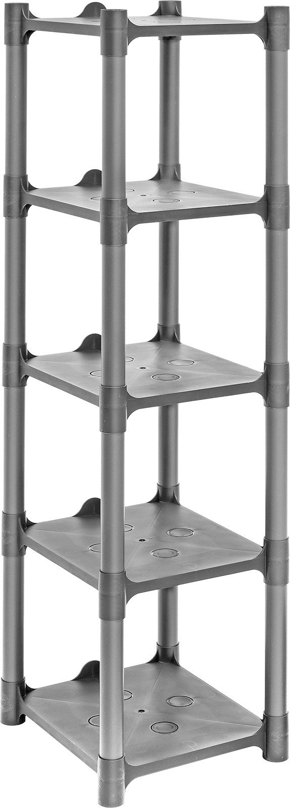 Yer Tasarrufu Sağlayan Plastik Raflar, 5 Raflı, 14" Genişlik x 48" Yükseklik x 15-1/2" Derinlik