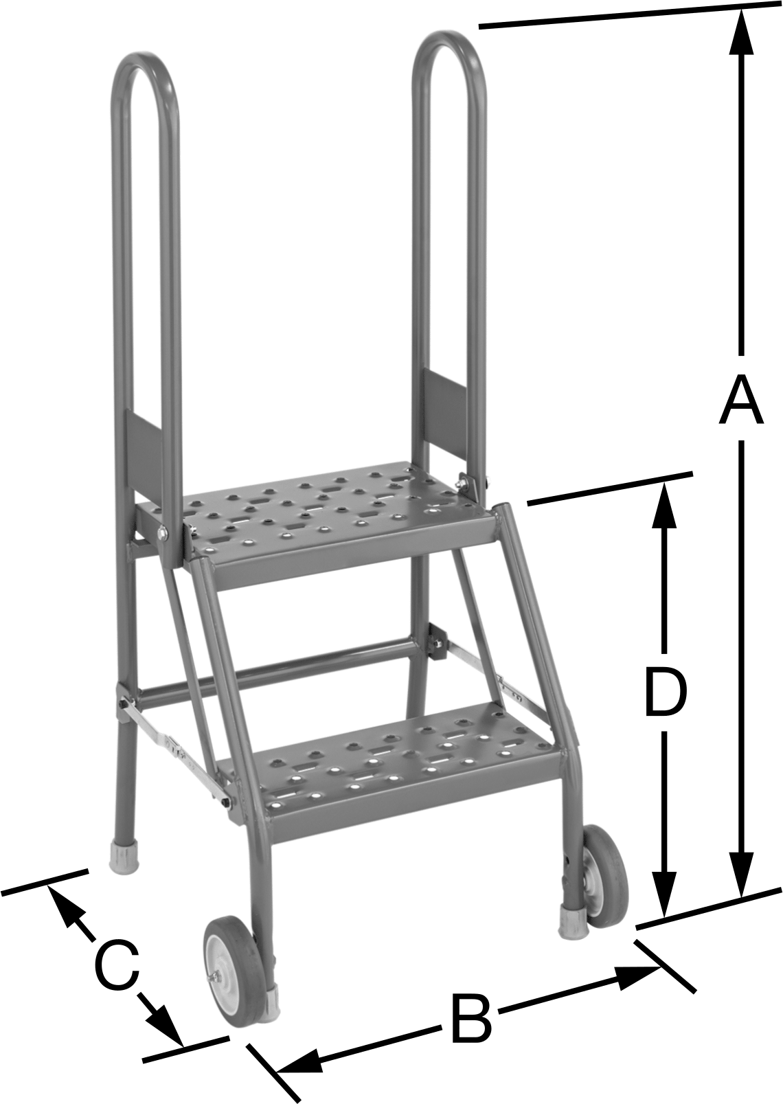 Korkuluklu Çelik Katlanabilir Basamaklı Tabure, 2 Delikli Basamak, 44" Yükseklik x 21" Genişlik x 20" Derinlik Toplam