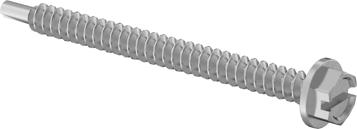 Dış Altıgen/Yivli Başlı Delme Vidaları, Dış Altıgen/Yivli Çinko Kaplamalı Çelik, Numara 8 Boyut, 2" Uzunluk — No. 8, 2", Delme