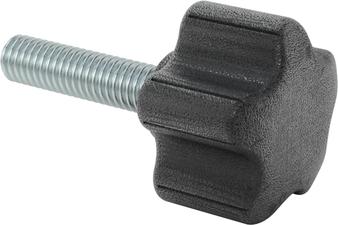 Rahat Tutuşlu Plastik Beş Kollu Topuz, 3/8"-16 Dişli 1-1/2" Uzunlukta Saplamalı, 1-1/2" Genişlik Başlık