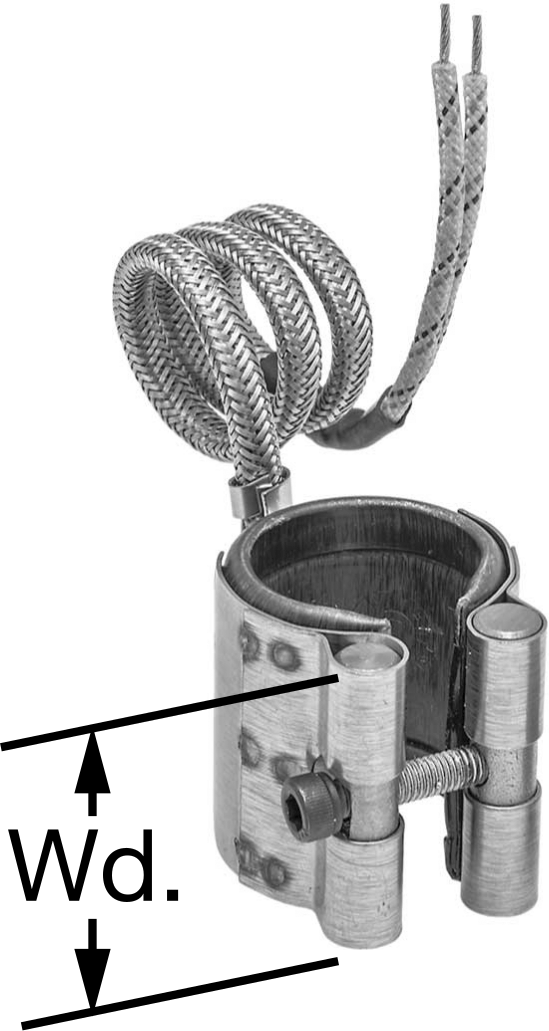 Sargılı Nozul Isıtıcı, Mineral Yalıtım, 120V AC, 1.5" Nozul Dış Çapı için, 1" Genişlik