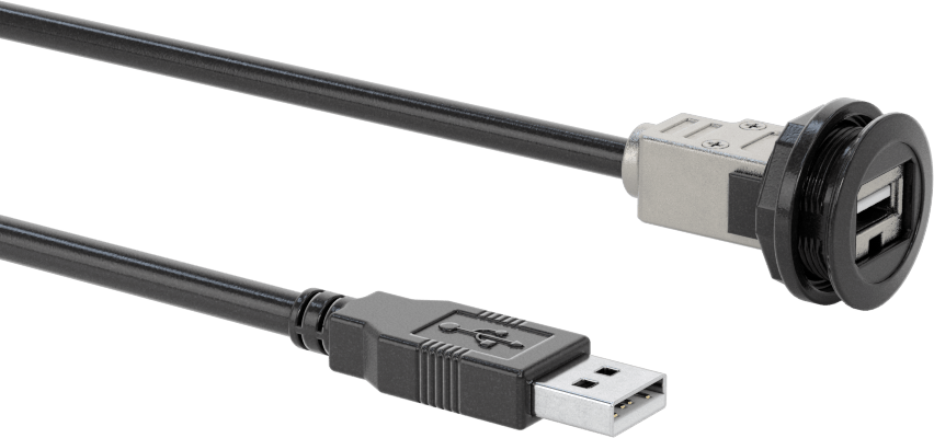 Panele Monte USB Kablosu, USB 2.0, A Fiş x A Dişli Soket, 1-1/2 Fit Uzunluk, Siyah
