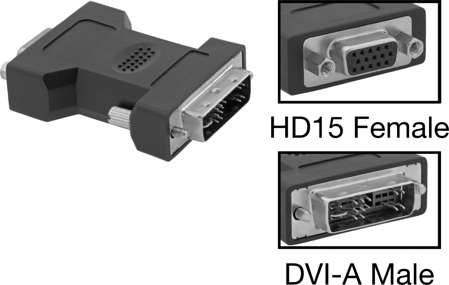 Video Adaptörü, HD15 Dişi x DVI-A Erkek — Adaptör, Veri, Video, Siyah