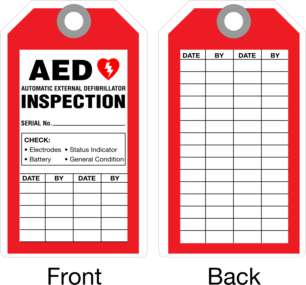Denetim Kaydı Etiketleri, (AED Muayenesi), Plastik Lamine — Automatic External Defibrillator (AED) Inspection, Date—By—Date—By, Metal, Ny…