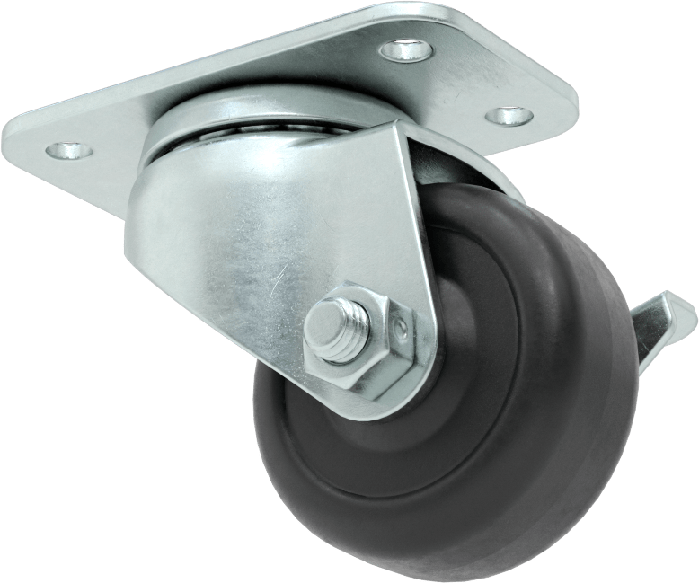 3" x 1-3/4" Plakalı Mighty-Lite Tekerlek, Frenli ve 2" Çapında 90A Sertlikte Kauçuk Tekerlekli Döner Tekerlek