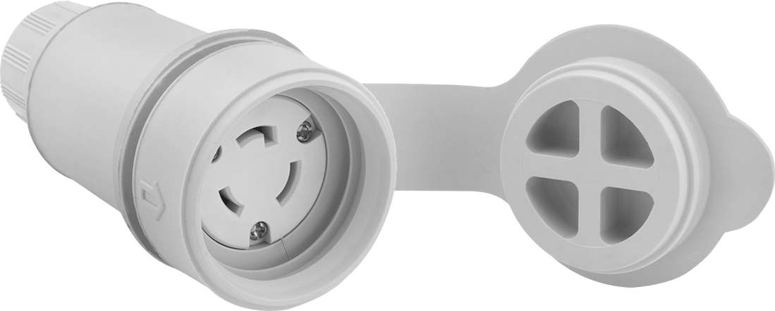 Yıkanabilir Döner Kilit Konektörü, Topraklı Üç Yuvalı Soket, NEMA L6-20, Takılı Kapak — L6-20, 250V AC, Aşındırıcı, Tozlu, Yağlı, Dış Mek…