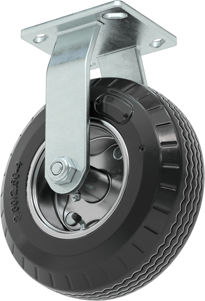 4-1/2" x 4" Plakalı Tekerlek, 8" Çapında Siyah Kauçuk Pnömatik Tekerlekli Sert — 8", Pnömatik, Sert
