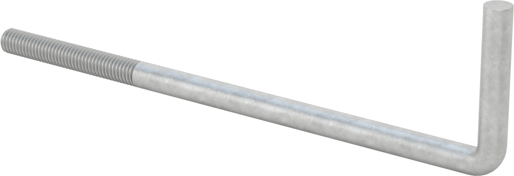 Beton için L Kancalı Ankraj, Sıcak Daldırma Galvanizli Çelik, 3/8" Çap, 8" Uzunluk