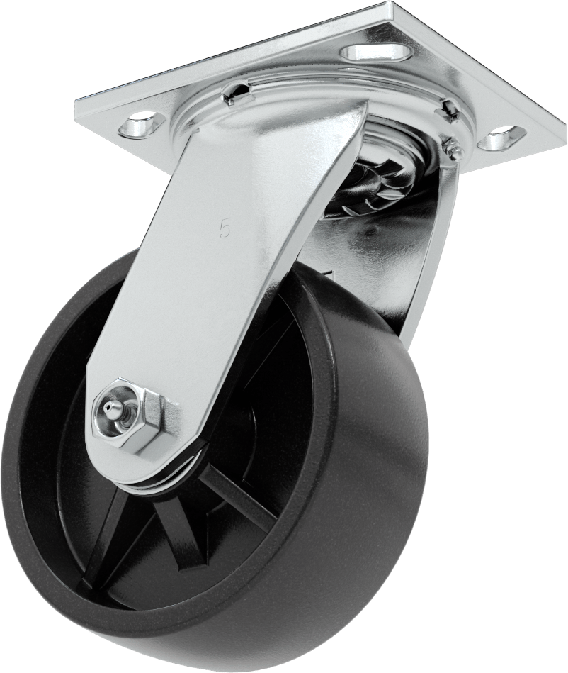 4-1/2" x 4" Montaj Plakalı Samson Tekerlek, 5" Çaplı Polipropilen Tekerlekli Döner Tekerlek, Koruyuculu Rulman — 5", Levha, 2"