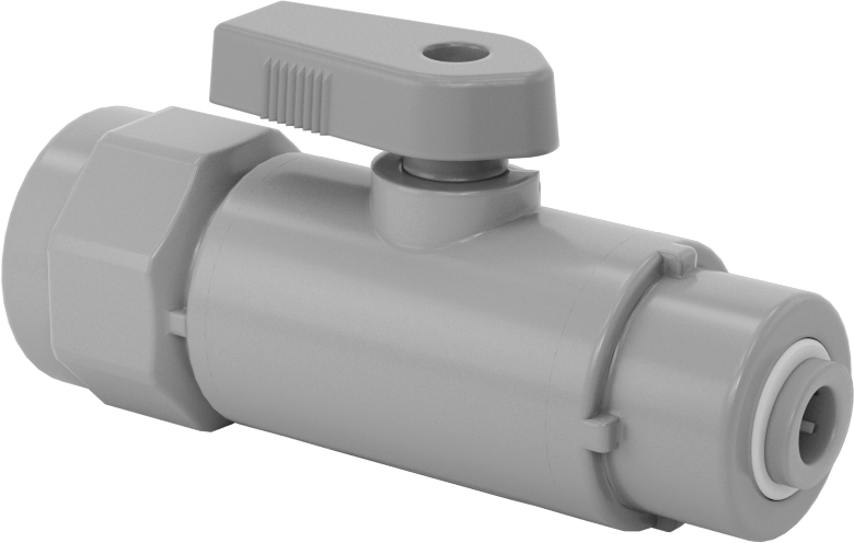 Gri PVC Açma/Kapama Vanası, Düz, 1/2 NPT Dişi x 1/4" Dış Çaplı Tüp Bas-Bağlan