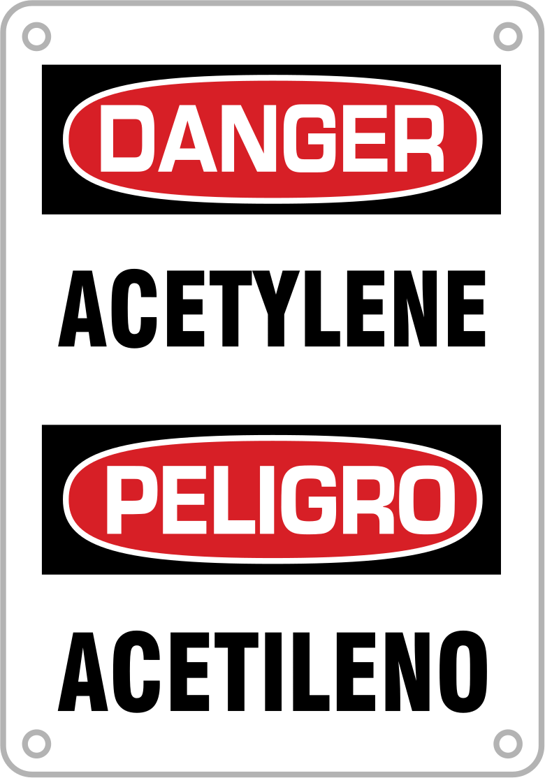 İngilizce/İspanyolca Polietilen Plastik İşaret, Tehlike-Asetilen Mesajı, 14 inç Yükseklik x 10 inç Genişlik
