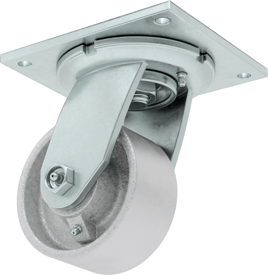 5-1/2" x 5" Plakalı Yüksek Kapasiteli Spartan Tekerlek, Açık Rulmanlı Döner ve 4" Çapında Demir Tekerlek — 4", Demir, Levha