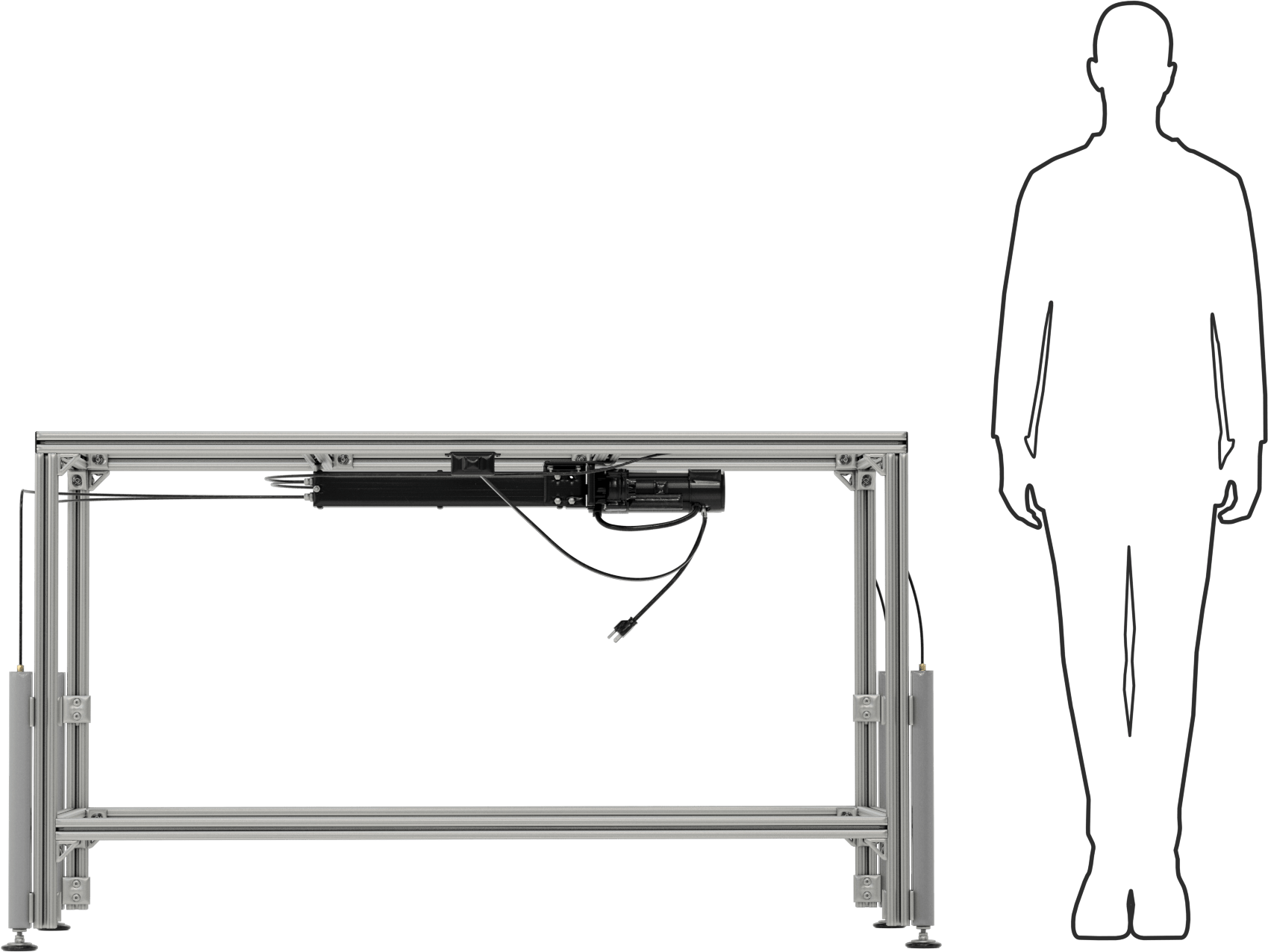 T-Yivli Çerçeve Tabanı, 1.5 inç Tek Ray, 60" Uzunluk x 30" Genişlik, 35.5 inç ila 47.5 inç Ayarlanabilir Yükseklik