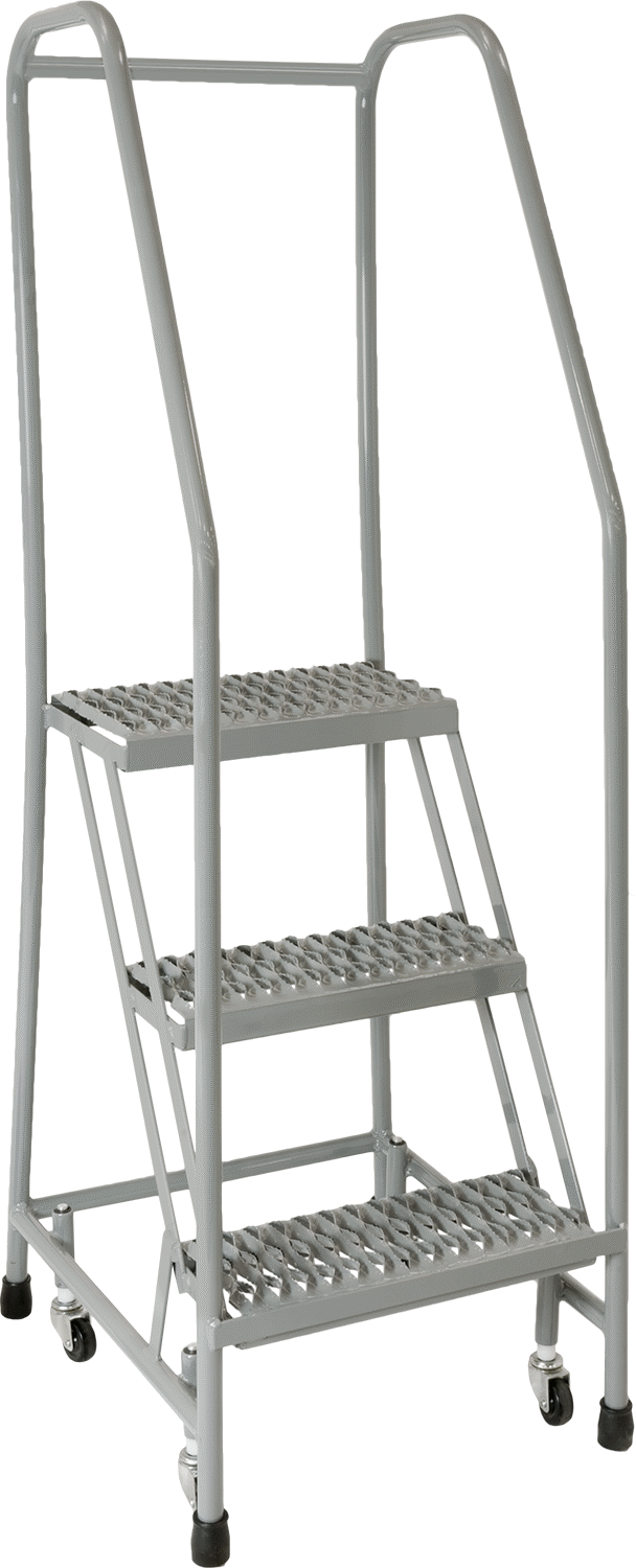 Çelik Yuvarlanan Platform Merdiveni, 3 adet tırtıklı basamaklı, 5 ft. Yükseklik x 20 inç Genişlik x 26 inç Toplam Derinlik, Gri — 30", 3,…