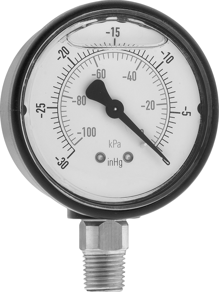2-1/2" Kadranlı Titreşime Dayanıklı Gösterge, Vakum, 1/4 NPT Alt Bağlantı, 30 ila 0 in. Hg