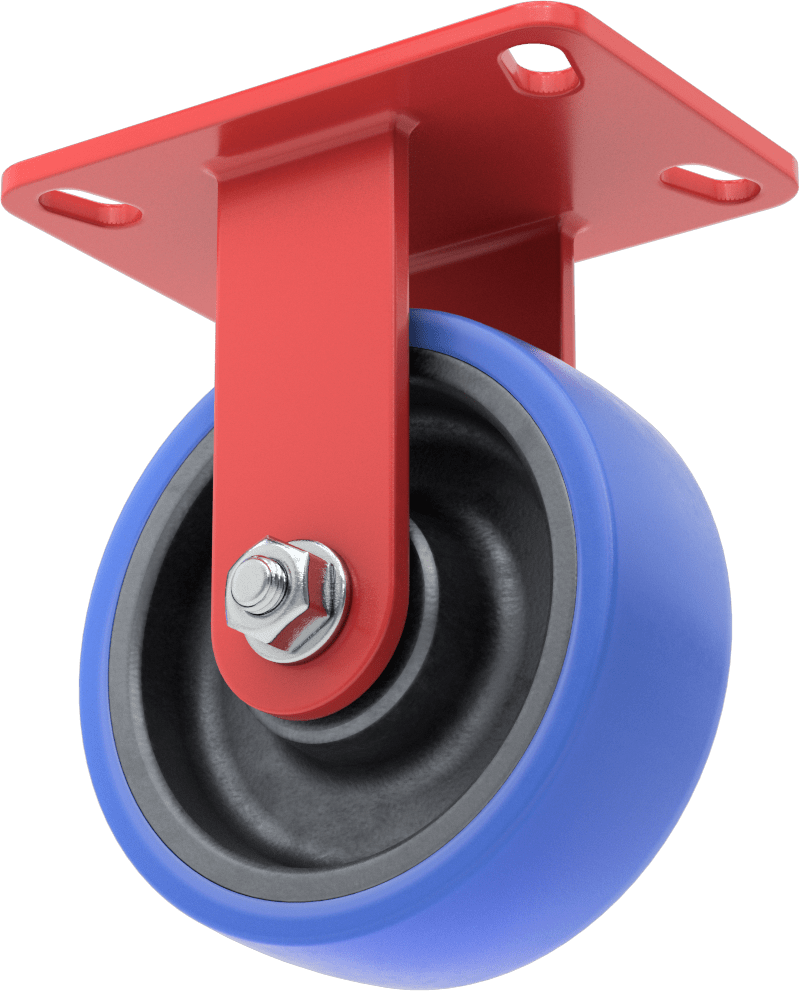 6-1/2" x 4-1/2" Plakalı Yüksek Kapasiteli Kingston Tekerlek, 6 inç Çapında Mavi Poliüretan Tekerlekli Sert — 6", Levha, Sert