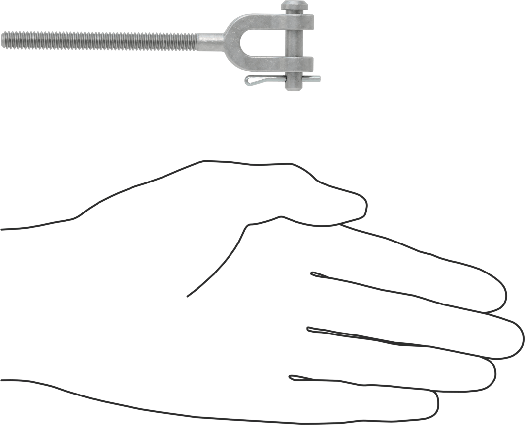 Dövme Galvanizli Çelik Gerdirme - Kaldırma Amaçlı Değildir, Çatal Uç, 1/4"-20, Sol Yönlü Diş, 4-3/8" Toplam