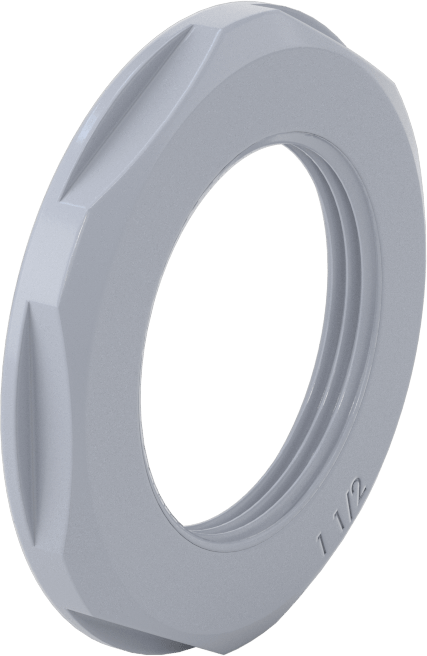 Plastik Kablo Kanalı Bağlantı Parçaları için Kilit Somunu, 1-1/2 NPT, Gri — Nylon, Plastic, NPT, Kilit Somunu