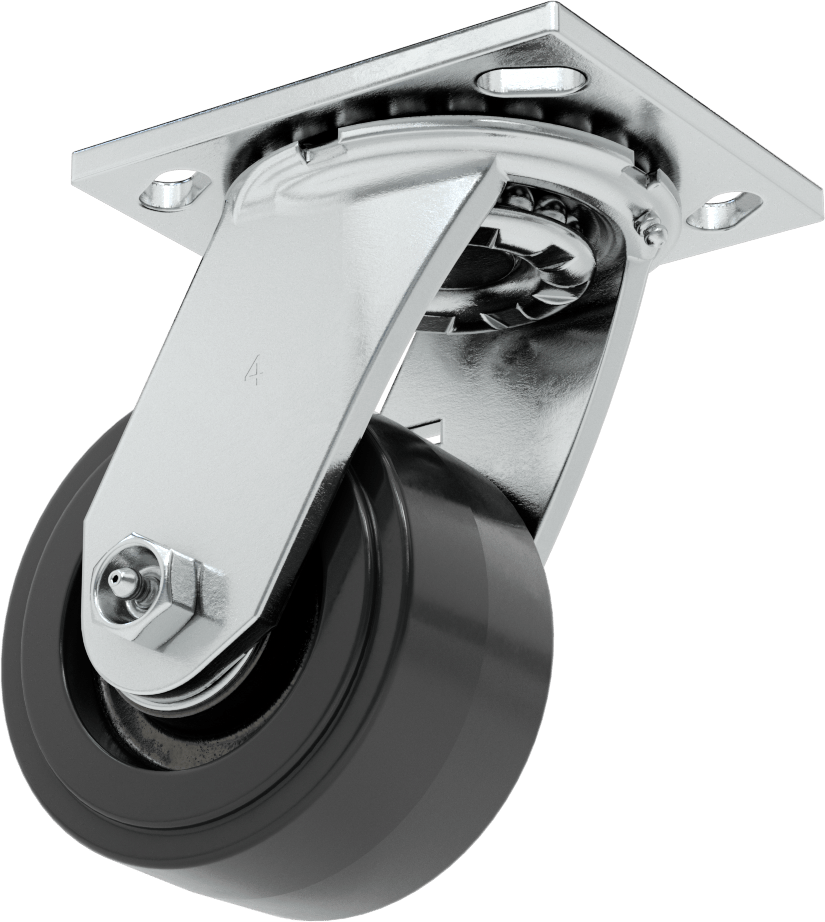 4-1/2" x 4" Montaj Plakalı Samson Tekerlek, 4 inç Çapında Siyah Kauçuk Tekerlekli Döner Tekerlek, Açık Rulman — 4", Levha, Döner