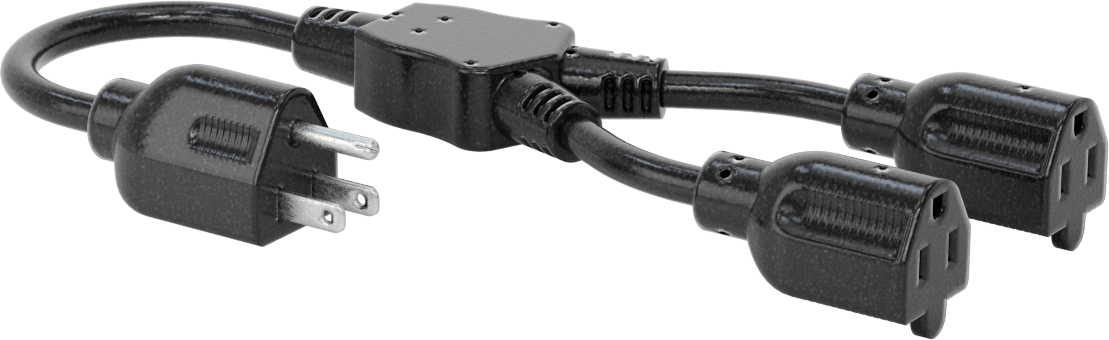 Elektrik Kablosu Adaptörü, 2 Çıkışlı, NEMA 5-15 Fiş x Priz, 1 fit Uzunluk, 14 AWG