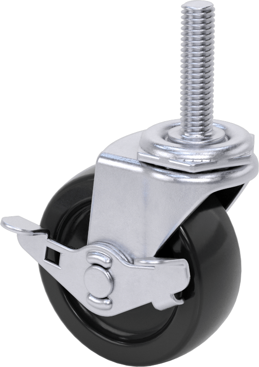 Statik Kontrol Döner Tekerlek, Frenli, 3/8"-16 Dişli Gövde ve 2-1/2" Çaplı Kauçuk Tekerlek
