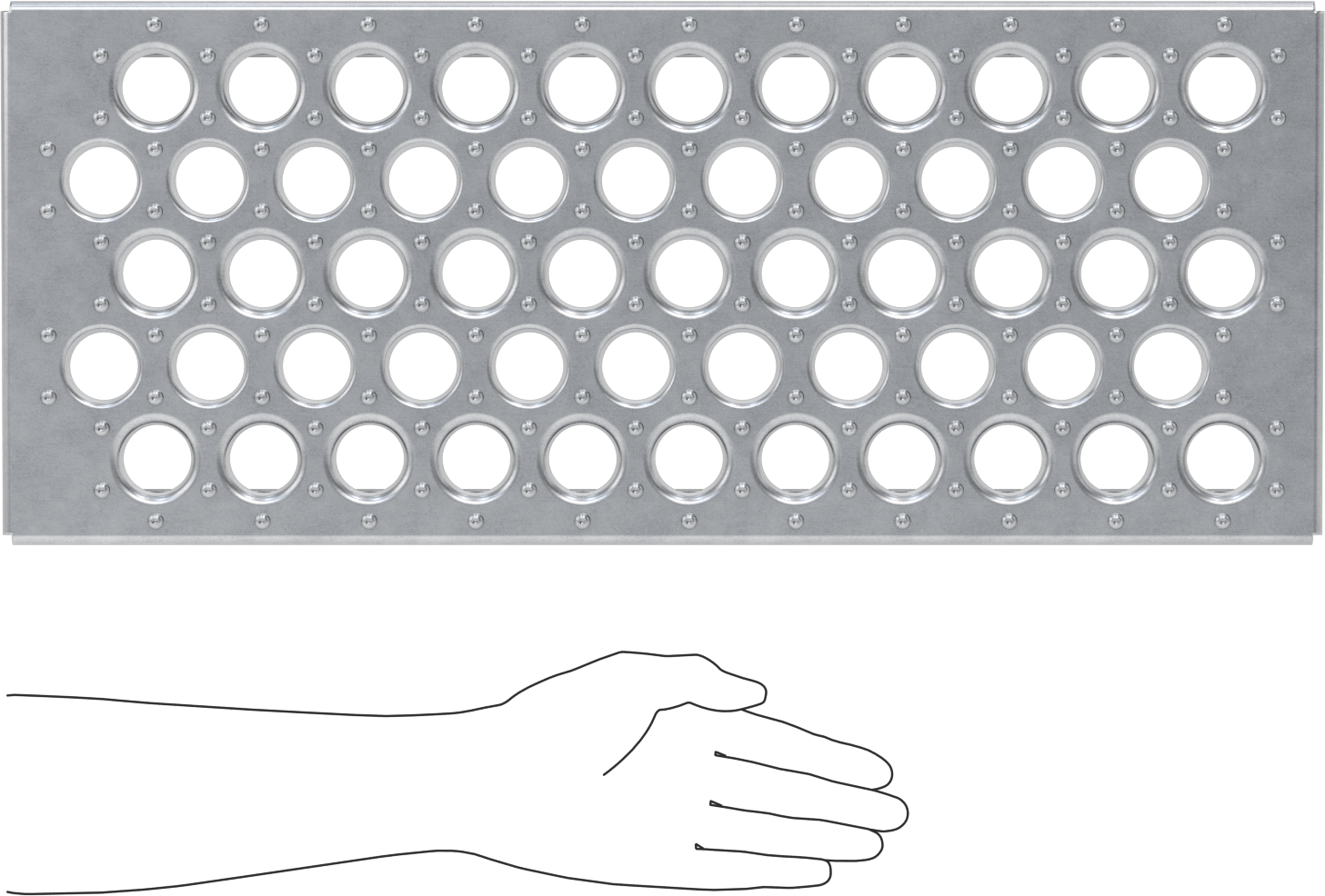 Tahta Izgaralı Merdiven Basamağı, Çıkıntılar, Galvanizli Çelik, 24" Genişlik x 10" Derinlik