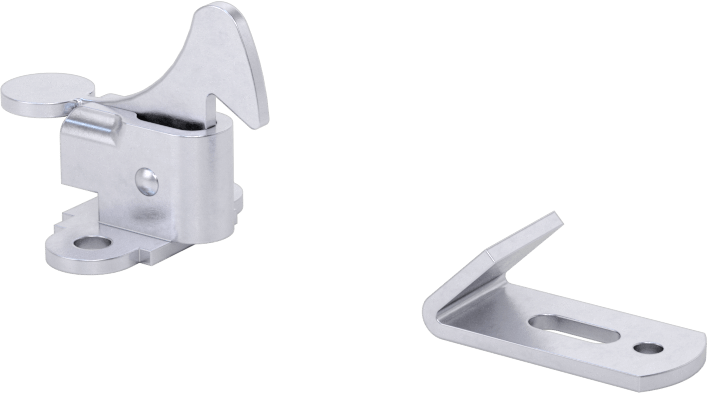 Tepkiye Dayanıklı, Kulplu Bas-Kapat Mandalı, Nikel Kaplı Çelik, 11/16" Uzunluk, 1-1/8" Genişlik — Kol, Çelik, Kapı Yüzü, Yüzey