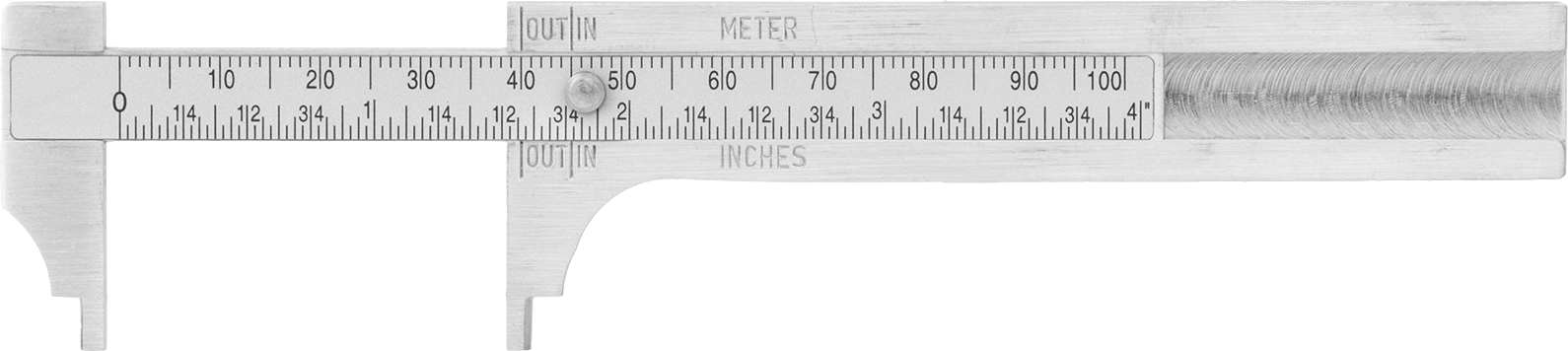 Cep Sürgülü Cetvel Kumpası, 0" ila 4" ve 0 mm ila 100 mm Ölçüm Aralıkları