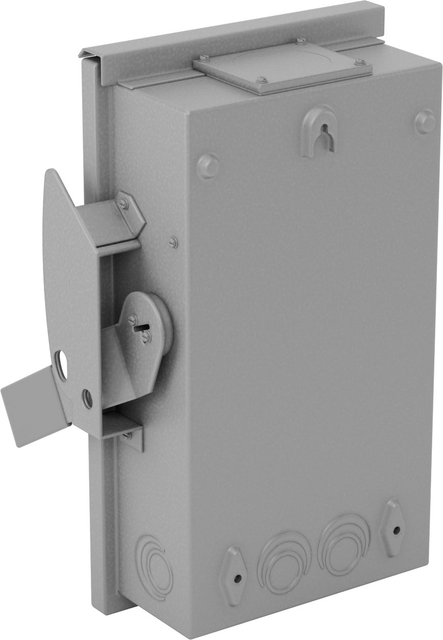 Toz Boyalı Çelik Dayanıklı Kesme Anahtarı, Güvenlik Kilidi, 3 Devre, 100A Anahtarlama Akımı — 100 amp, 240V AC, 250V DC, Dış Mekan, Islak