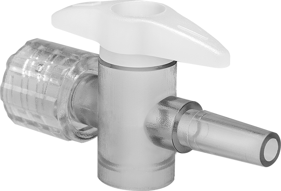 Luer-Lock Bağlantı Parçaları ile Açma/Kapama Vanası, Polikarbonat Gövde, Kilitleme Halkalı x Tırnaklı Erkek — Plastic, Polycarbonate, Lue…