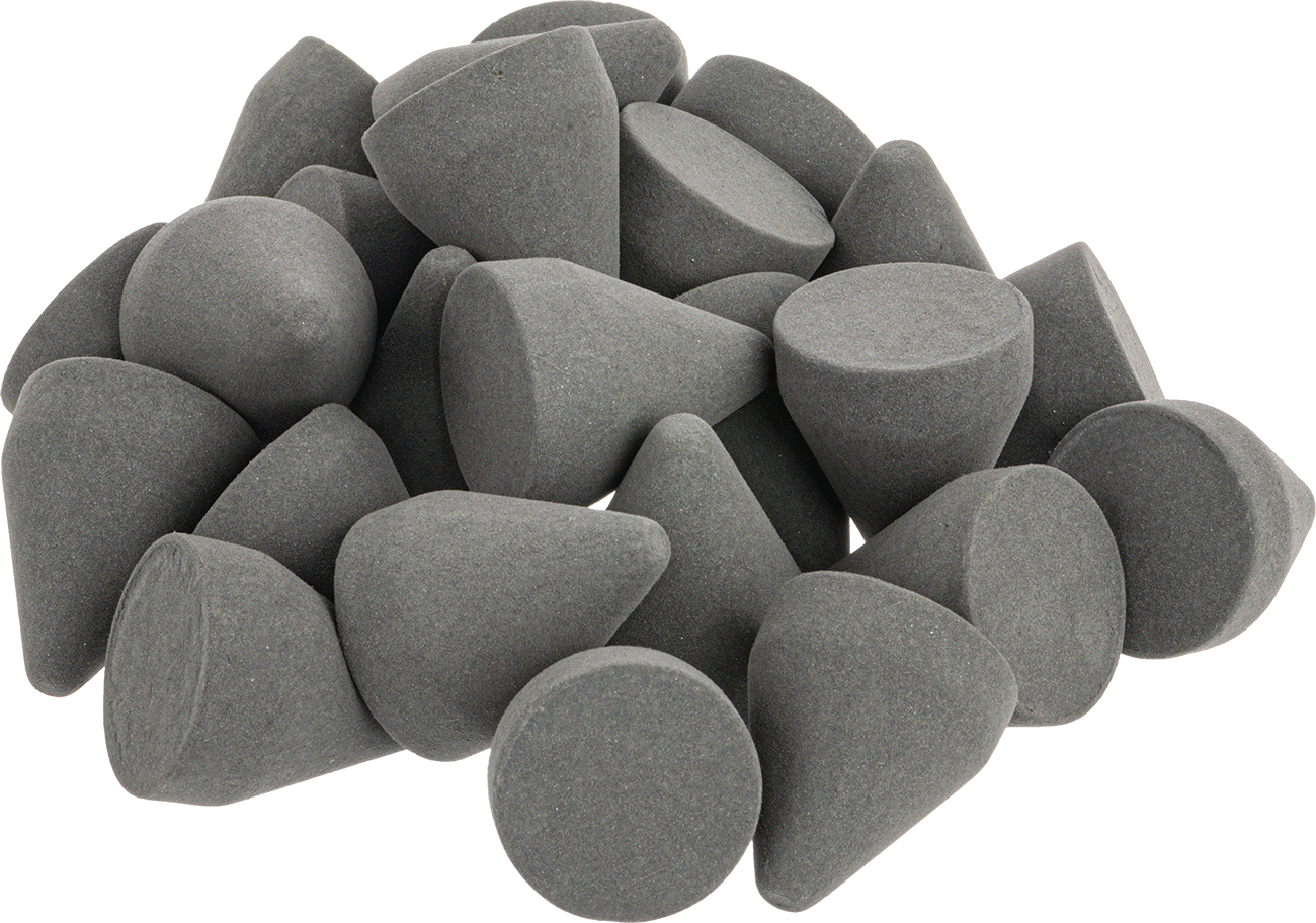 Tumble Medyası, Alüminyum için, Pirinç ve Yumuşak Metal, 1-1/2" Uzunluk, 1-1/4" Genişlik, 25 lbs. — Alüminyum, Pirinç, Bronz, Bakır, Altı…
