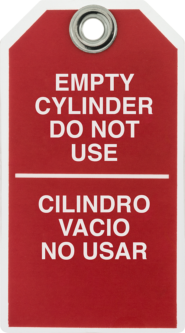 Sıvı ve Gaz Etiketleri, İngilizce/İspanyolca, (Boş...), Vinil — Asma, Boş Silindir Kullanmayın/Cilindro Vacio No Usar, Metal, Nylon, Plas…