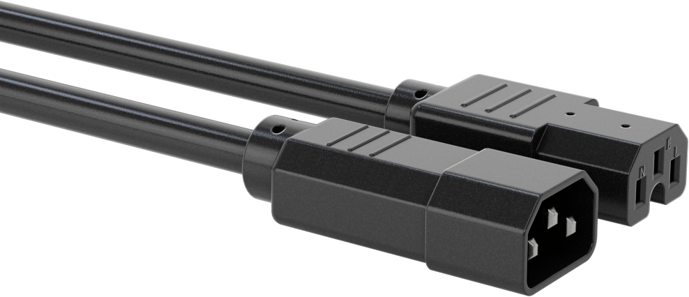 Elektronik Ekipman Güç Kablosu, IEC C14 Fiş x IEC C15 Priz, 14 AWG, 6 Fit Uzunluk — 6 ft., 15 A, 250V AC