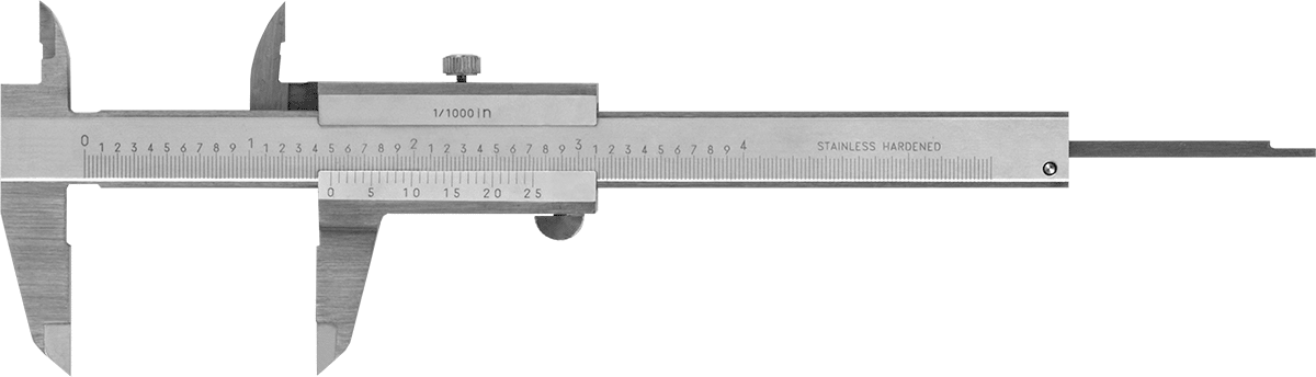 Vernier Kumpas, 0" ila 4" Ölçüm Aralığı — Ölçek, 6 3⁄16", Paslanmaz Çelik