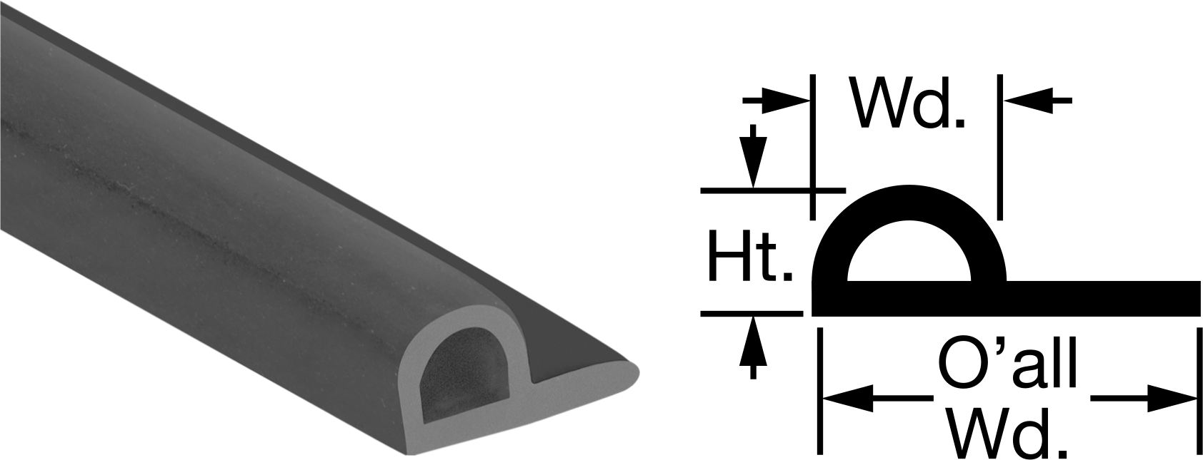 Kimyasal Dayanıklı Kenar Contası, Flanş Montajı, 1/2" Toplam Genişlik, 3/16" Yükseklik