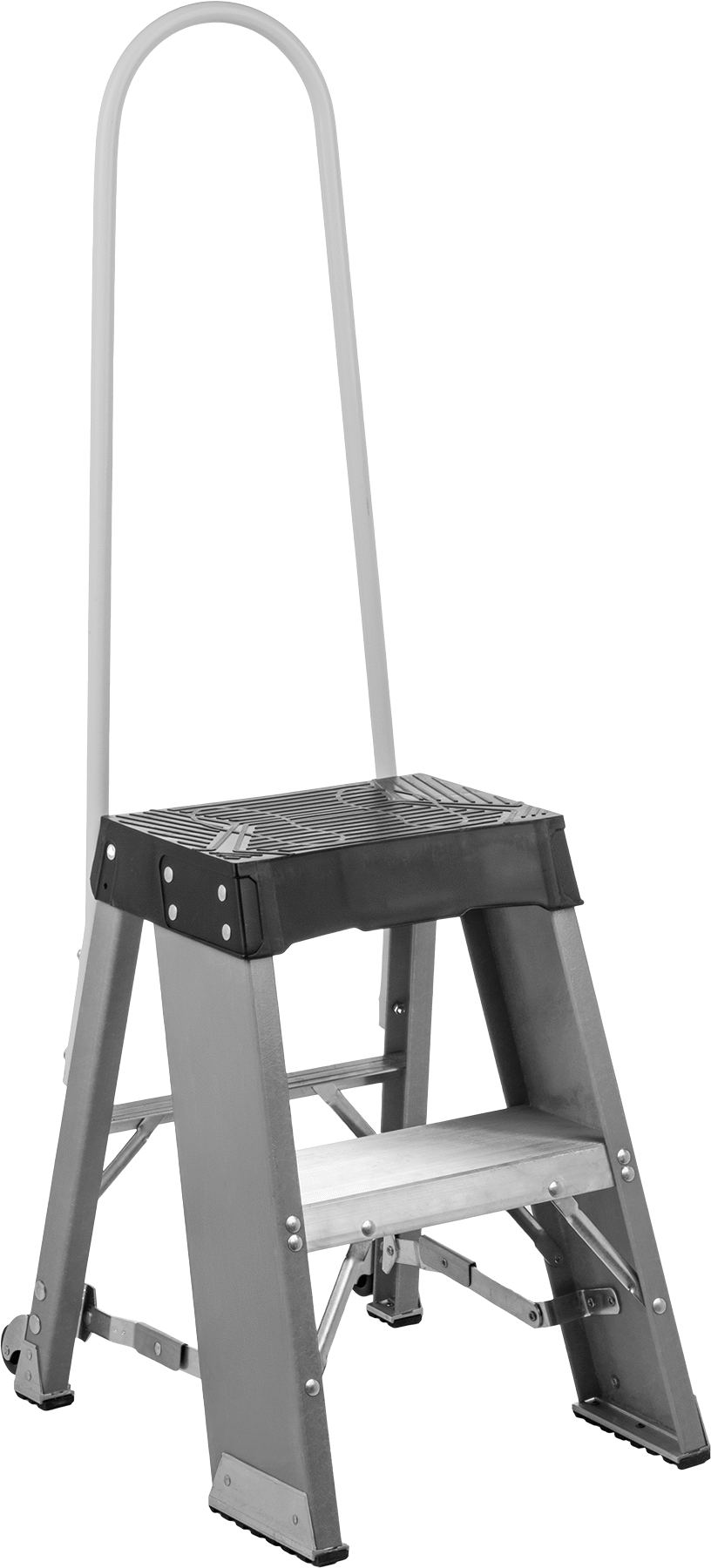 Fiberglas Katlanabilir Basamaklı Tabure, Korkuluklu, 2 Yivli Basamak, Toplam 53 inç Yükseklik x 18 inç Genişlik