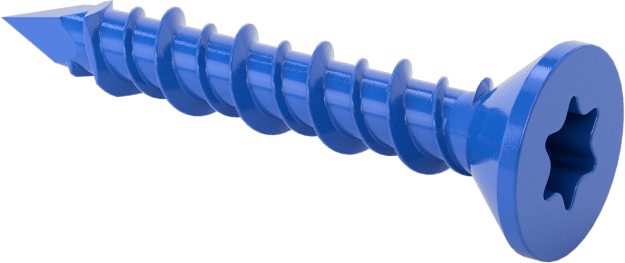 Duvar ve Beton için Diş Açan Vida, Mavi Kaplamalı Çelik, Havşa Başlık, 3/16" Vida Boyutu, 1-1/4" Uzunluk