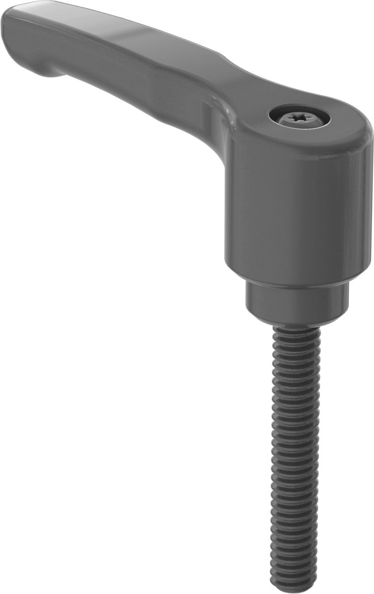 Düşük Profilli Ayarlanabilir Tutamak, 1/4"-20 Dişli 1-9/16" Uzunlukta Saplamalı, Siyah Çinko — 1⁄4"-20, Dişli Saplama, Ayarlanabilir
