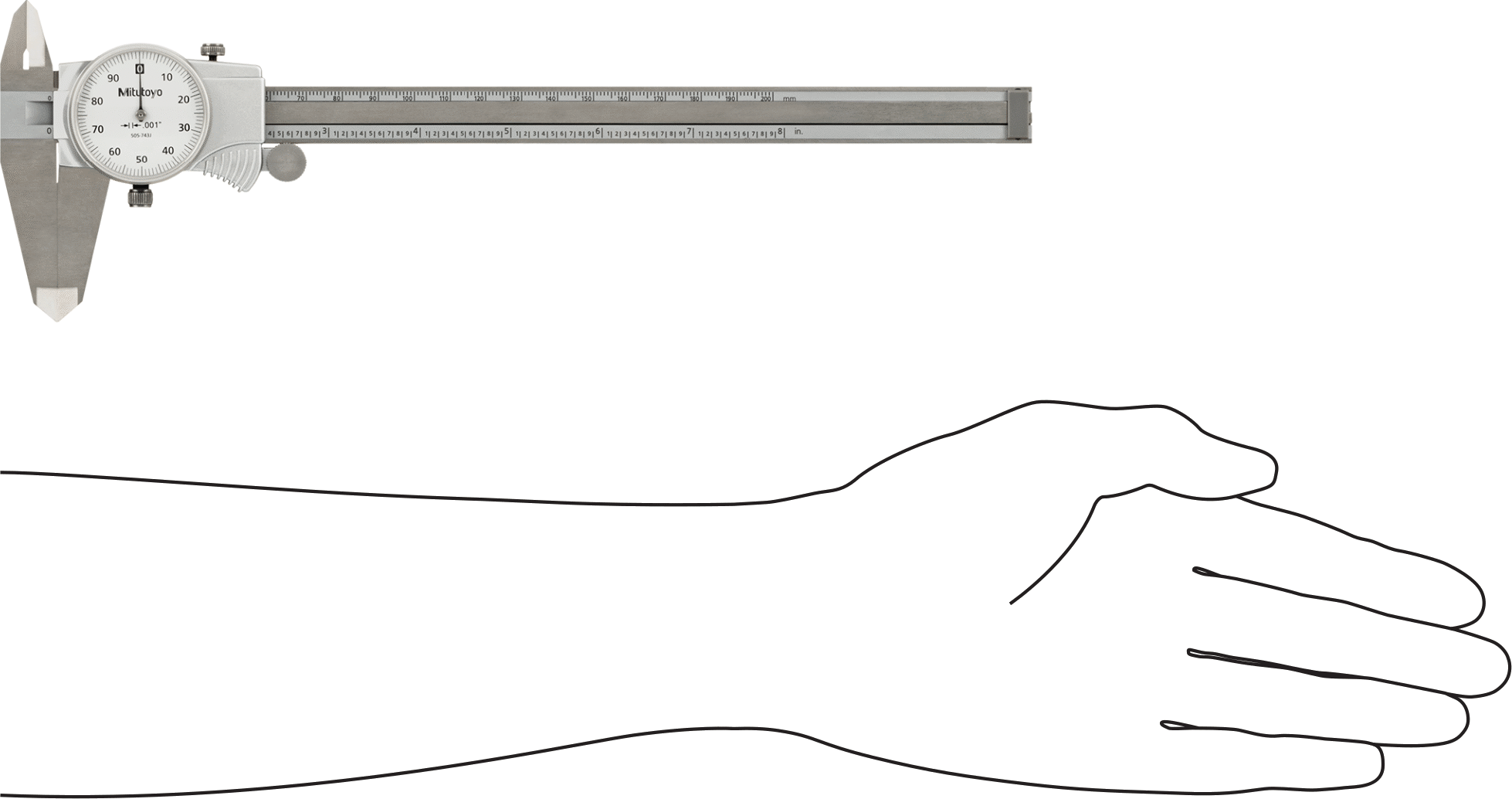 Mitutoyo Kadranlı Kumpas, NIST Sertifikalı, Model Numarası 505-743, 0" ila 8" Aralığı