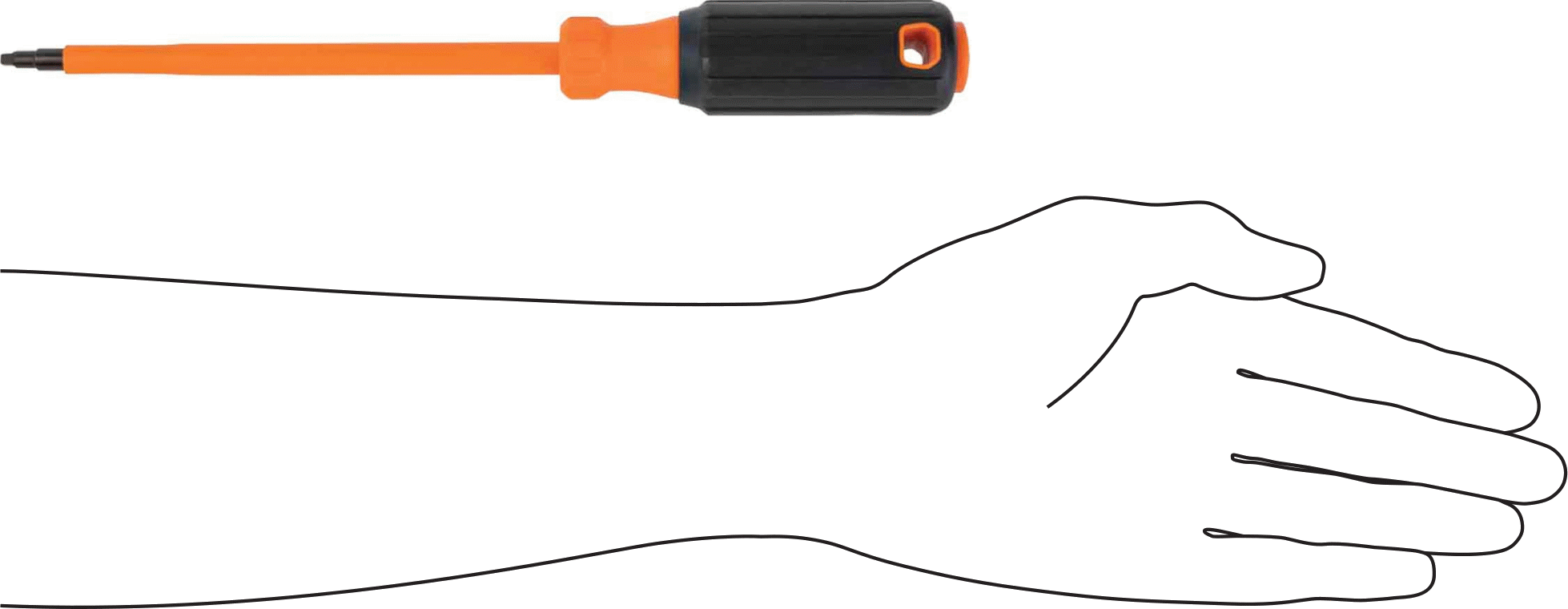 Elektrik Yalıtımlı Tornavida, Yastıklı Tutamaklı, 2 Numara Kare, 10-1/4" Toplam Uzunluk
