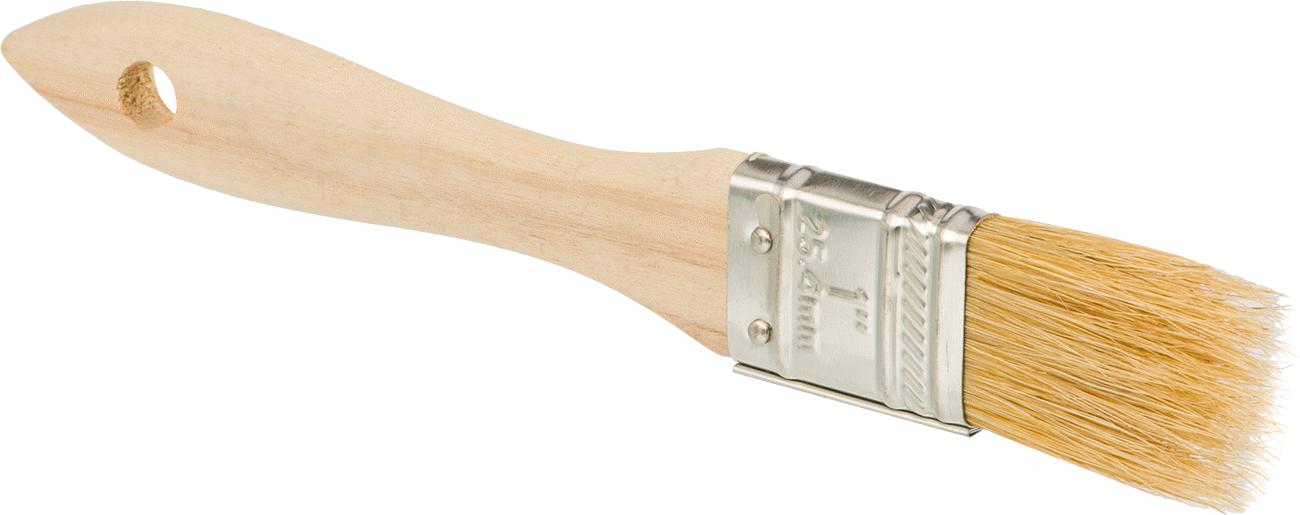 Ahşap Saplı Tek Kullanımlık Fırça, Solvent Bazlı Kaplama için, 1" Genişlik x 1-1/2" Uzunluk Kıllar