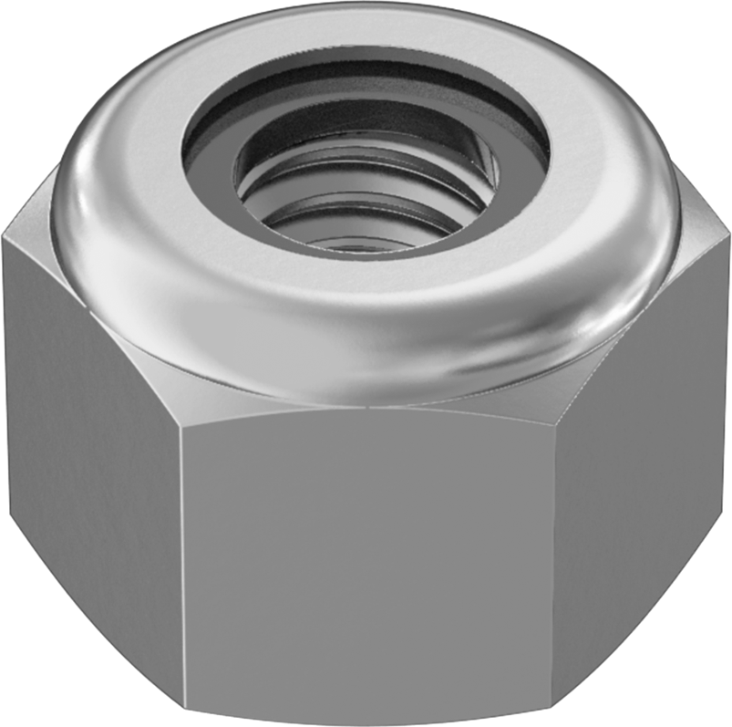 316 Paslanmaz Çelik Yüksek Profilli Naylon Ekli Kilit Somunu, M2.5 x 0.45 mm Diş, DIN 985