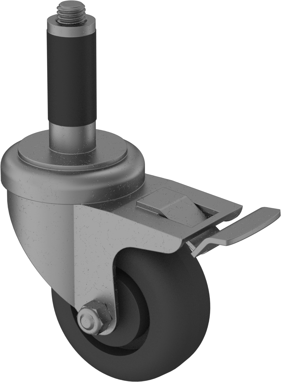 Kelepçeli Çerçeve Bağlantı Parçası, Frenli Döner Saplı Tekerlek Montaj Ayağı — 1.08", 28 mm, Kauçuk, Çelik, Montaj Ayağı