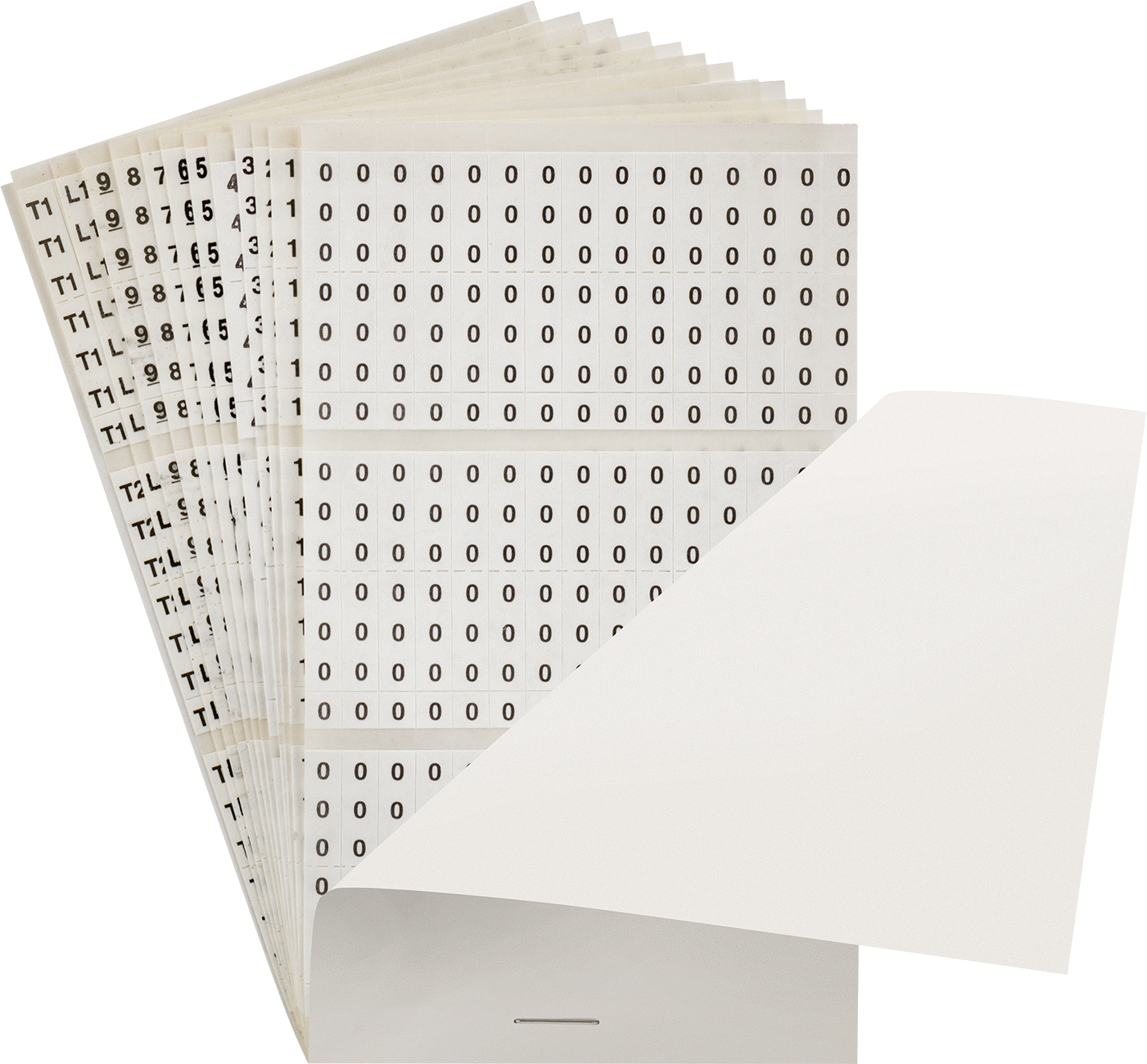 Yapışkan Sırtlı Tel İşaretleme Defteri, 0-9, L1, L2, L3, T1, T2, T3, Tyvek
