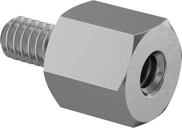 Çinko Kaplı Pirinç Erkek-Dişi Dişli Altıgen Ara Parça, 3/16" Altıgen Boyut, 3/16" Uzunluk, 2-56 Diş Boyutu