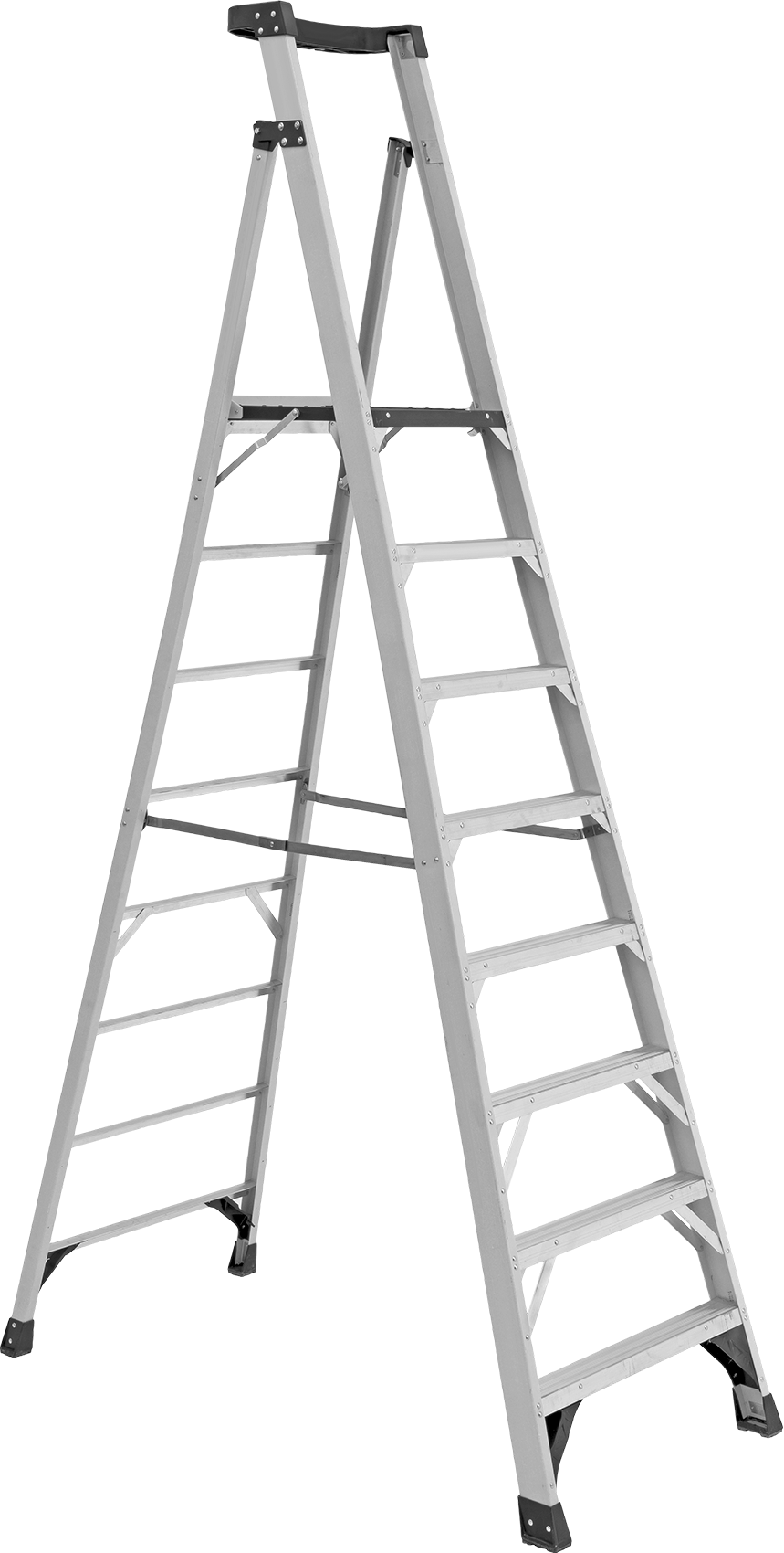 Fiberglas Platform Basamaklı Merdiven, Tip 1AA, 11 Fit Yükseklik x 35" Genişlik x 69" Derinlik Toplam — 8 ft., Alüminyum, Fiberglas, 11 ft.