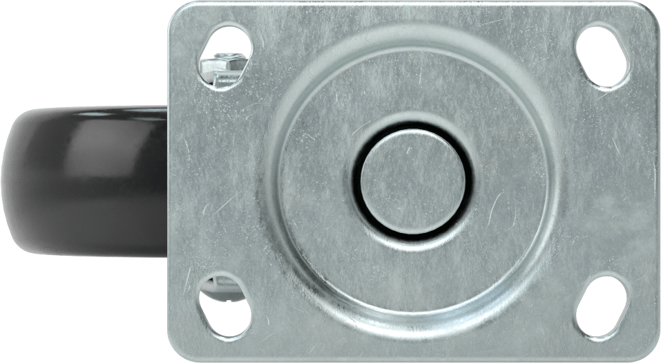 3-3/4" x 2-3/4" Plakalı Statik Kontrol Tekerlek, 4" x 1-1/4" Siyah Tread-on-Core Kauçuk Tekerlekli Döner Tekerlek