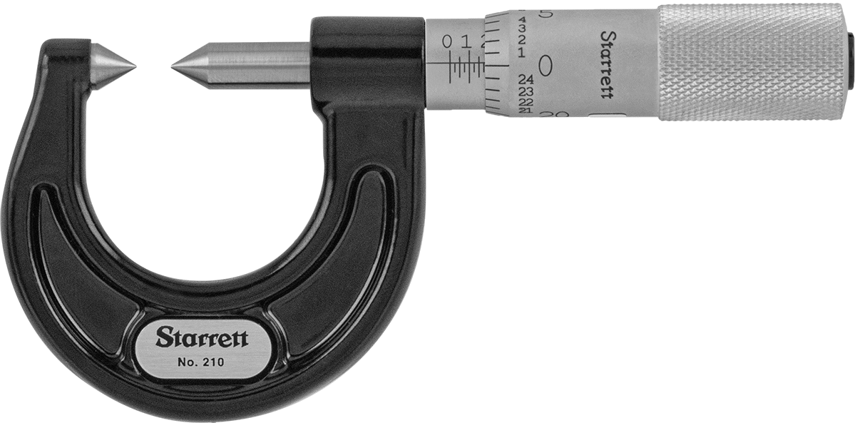 Vida Dişleri için Dış Mikrometre, Sertifikalı, Starrett Model Numarası 210Ap, 0" - 7/8" Aralık — Ölçek, Starrett, Kasa